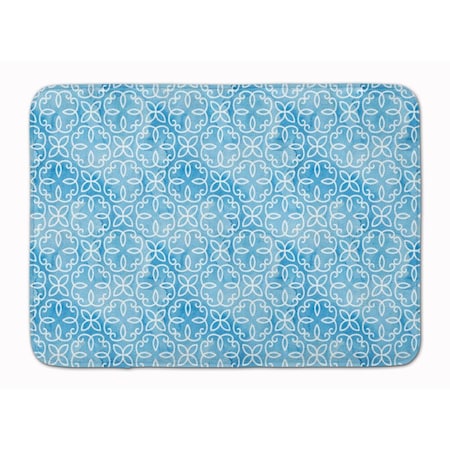 Carolines Treasures Watercolor Geometric Cirlce on Blue Machine Washable Memory Foam Mat BB7555RUG